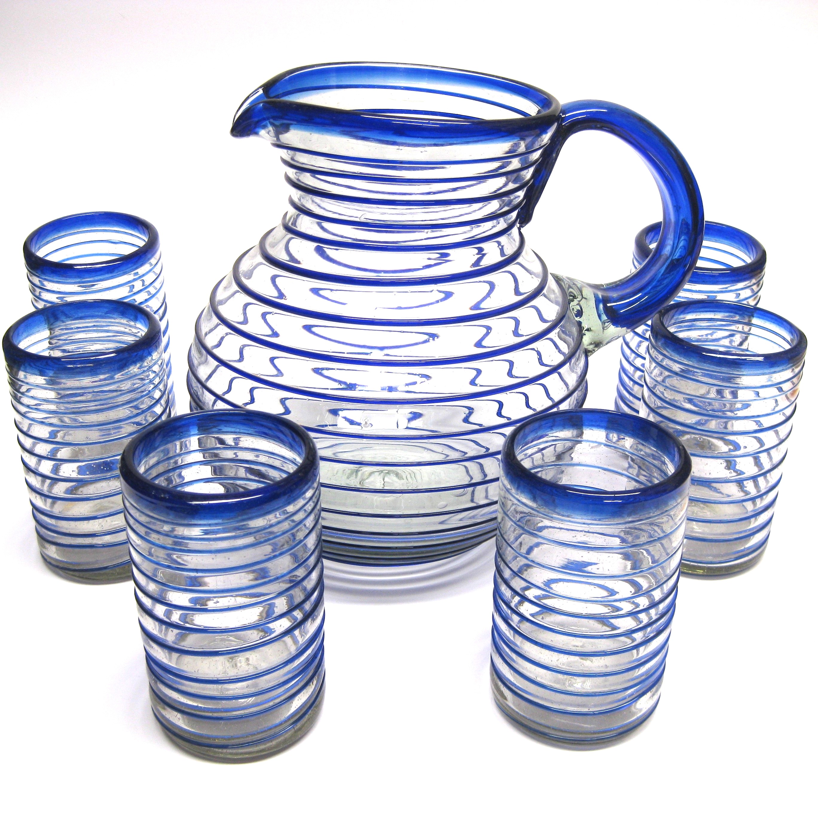Cobalt Blue Spiral 120 oz Pitcher and 6 Drinking Glasses set